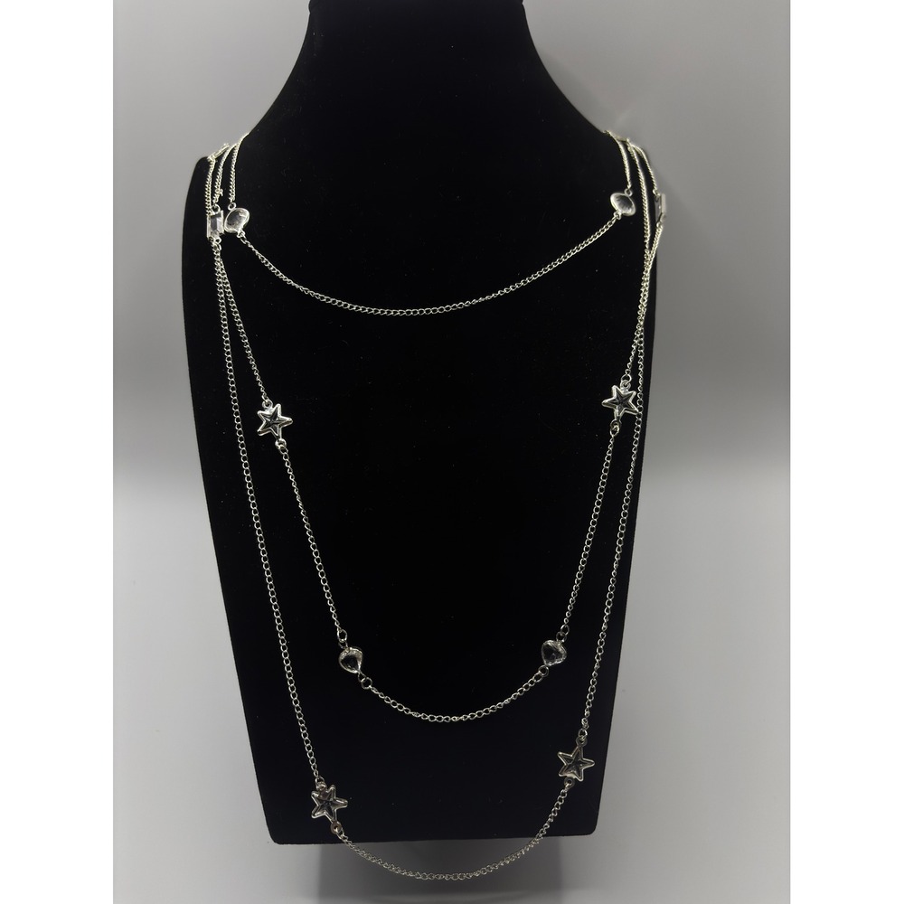 Candie's Silver Tone Layered Star and‎ Crystal Charm Necklace 28 Inch